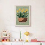 Finished Daffodil Bowl punch needle canvas on a wall