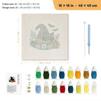 Daisy Hat Cat punch needle kit, 16 × 16 in (40 × 40 cm): canvas size and kit contents
