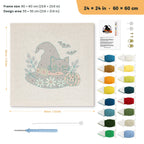 Daisy Hat Cat punch needle kit, 24 × 24 in (60 × 60 cm): canvas size and kit contents