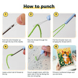 Six steps showing how to thread and use the punch needle