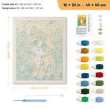 Daisy Meadow Kitten punch needle kit, 16 × 20 in (40 × 50 cm): canvas size and kit contents