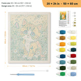 Daisy Meadow Kitten punch needle kit, 20 × 24 in (50 × 60 cm): canvas size and kit contents