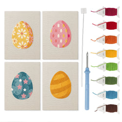 Daisy Star Eggs mini punch needle kit set: four finished canvases with threads, punch needle and threader