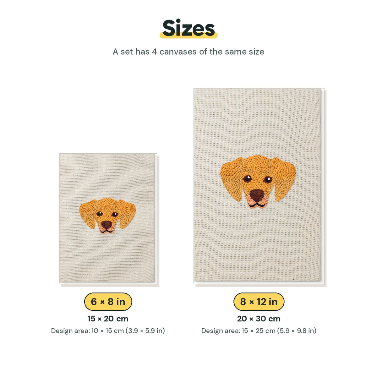 Size chart for the two mini canvas sizes: 6 x 8 in and 8 x 12 in