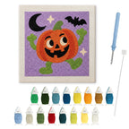 Dancing Jack-o'-Lantern punch needle kit: finished canvas with threads, punch needle and threader