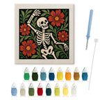 Dancing Skeleton punch needle kit: finished canvas with threads, punch needle and threader
