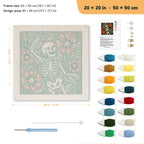 Dancing Skeleton punch needle kit, 20 × 20 in (50 × 50 cm): canvas size and kit contents