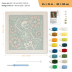 Dancing Skeleton punch needle kit, 24 × 24 in (60 × 60 cm): canvas size and kit contents