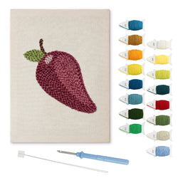 Dark Red Chili punch needle kit: finished canvas with threads, punch needle and threader
