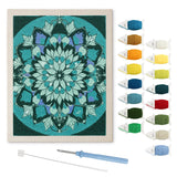 Deep Teal Mandala punch needle kit: finished canvas with threads, punch needle and threader