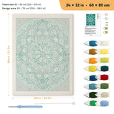 Deep Teal Mandala punch needle kit, 24 × 32 in (60 × 80 cm): canvas size and kit contents