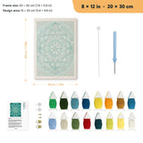 Deep Teal Mandala punch needle kit, 8 × 12 in (20 × 30 cm): canvas size and kit contents