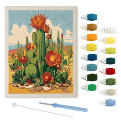 Desert Cactus Bloom punch needle kit: finished canvas with threads, punch needle and threader