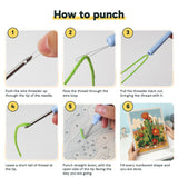 Six steps showing how to thread and use the punch needle