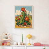Finished Desert Cactus Bloom punch needle canvas on a wall