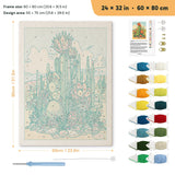 Desert Cactus Bloom punch needle kit, 24 × 32 in (60 × 80 cm): canvas size and kit contents