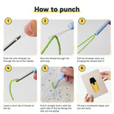 Six steps showing how to thread and use the punch needle