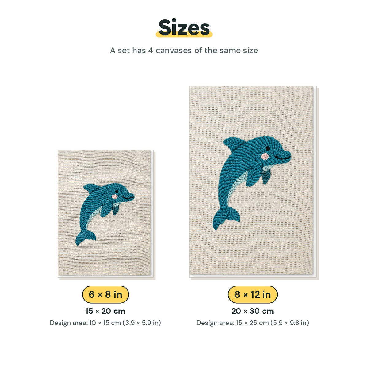 Size chart for the two mini canvas sizes: 6 x 8 in and 8 x 12 in