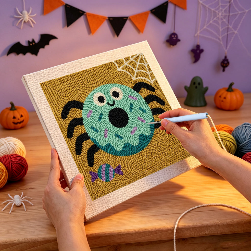 Punching the Donut Spider design with the punch needle