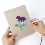 Punching a Doodle Flowers mini canvas with the punch needle