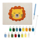 Dozing Lion punch needle kit: finished canvas with threads, punch needle and threader