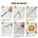 Six steps showing how to thread and use the punch needle