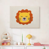 Finished Dozing Lion punch needle canvas on a wall
