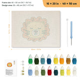 Dozing Lion punch needle kit, 16 × 20 in (40 × 50 cm): canvas size and kit contents