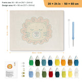 Dozing Lion punch needle kit, 20 × 24 in (50 × 60 cm): canvas size and kit contents