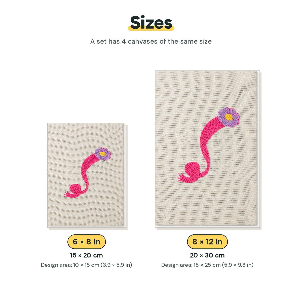 Size chart for the two mini canvas sizes: 6 x 8 in and 8 x 12 in