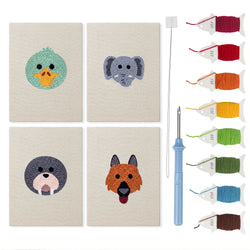 Duck and Walrus mini punch needle kit set: four finished canvases with threads, punch needle and threader