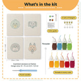 What is in the Duck and Walrus set: 4 printed canvases, punch needle, threader, threads, color guide and 4 sets of hangers (6 × 8 in (15 × 20 cm) each)