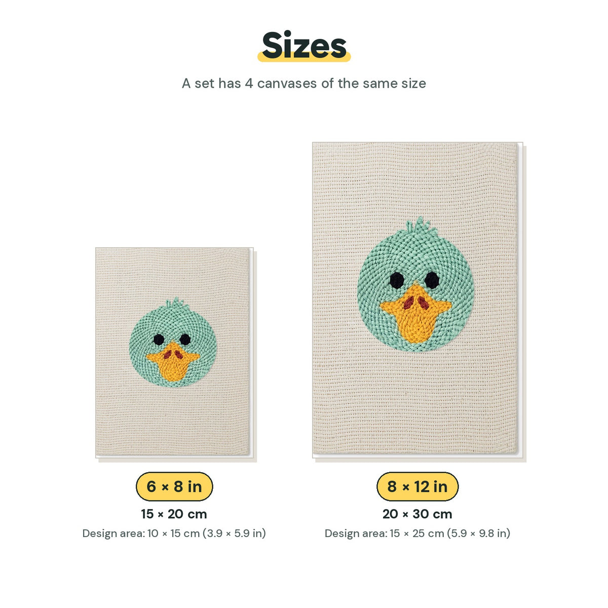 Size chart for the two mini canvas sizes: 6 x 8 in and 8 x 12 in