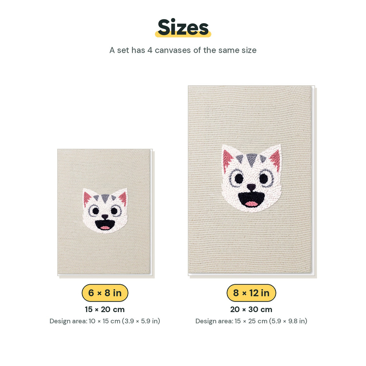 Size chart for the two mini canvas sizes: 6 x 8 in and 8 x 12 in