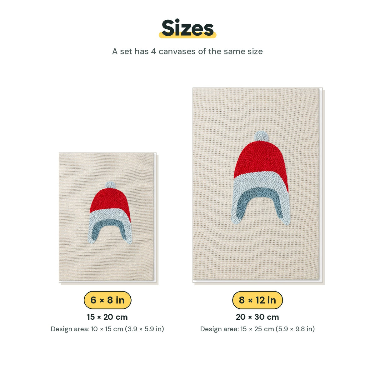 Size chart for the two mini canvas sizes: 6 x 8 in and 8 x 12 in