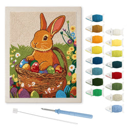 Easter Basket Bunny punch needle kit: finished canvas with threads, punch needle and threader