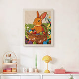 Finished Easter Basket Bunny punch needle canvas on a wall