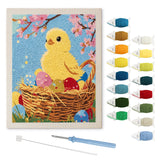 Easter Chick Basket punch needle kit: finished canvas with threads, punch needle and threader