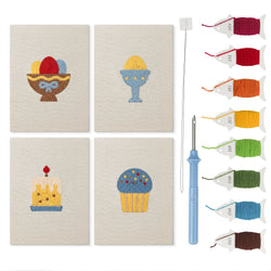 Easter Table Treats mini punch needle kit set: four finished canvases with threads, punch needle and threader