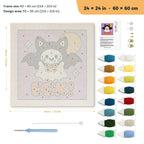 Eek Bat Ghost punch needle kit, 24 × 24 in (60 × 60 cm): canvas size and kit contents