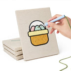Hand punching one of the Egg Basket Spring mini canvases