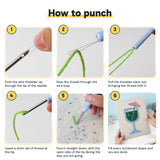 Six steps showing how to thread and use the punch needle