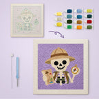Explorer Skeleton canvas before and after punching, with the threads and tools