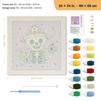 Explorer Skeleton punch needle kit, 24 × 24 in (60 × 60 cm): canvas size and kit contents