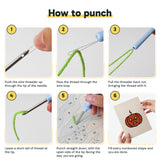 Six steps showing how to thread and use the punch needle