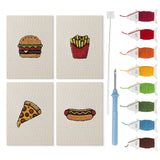 Fast Food Favorites mini punch needle kit set: four finished canvases with threads, punch needle and threader