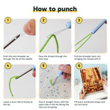 Six steps showing how to thread and use the punch needle