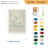 Fawn and Hedgehog punch needle kit, 12 × 16 in (30 × 40 cm): canvas size and kit contents