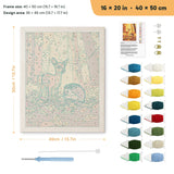Fawn and Hedgehog punch needle kit, 16 × 20 in (40 × 50 cm): canvas size and kit contents