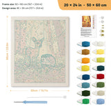 Fawn and Hedgehog punch needle kit, 20 × 24 in (50 × 60 cm): canvas size and kit contents
